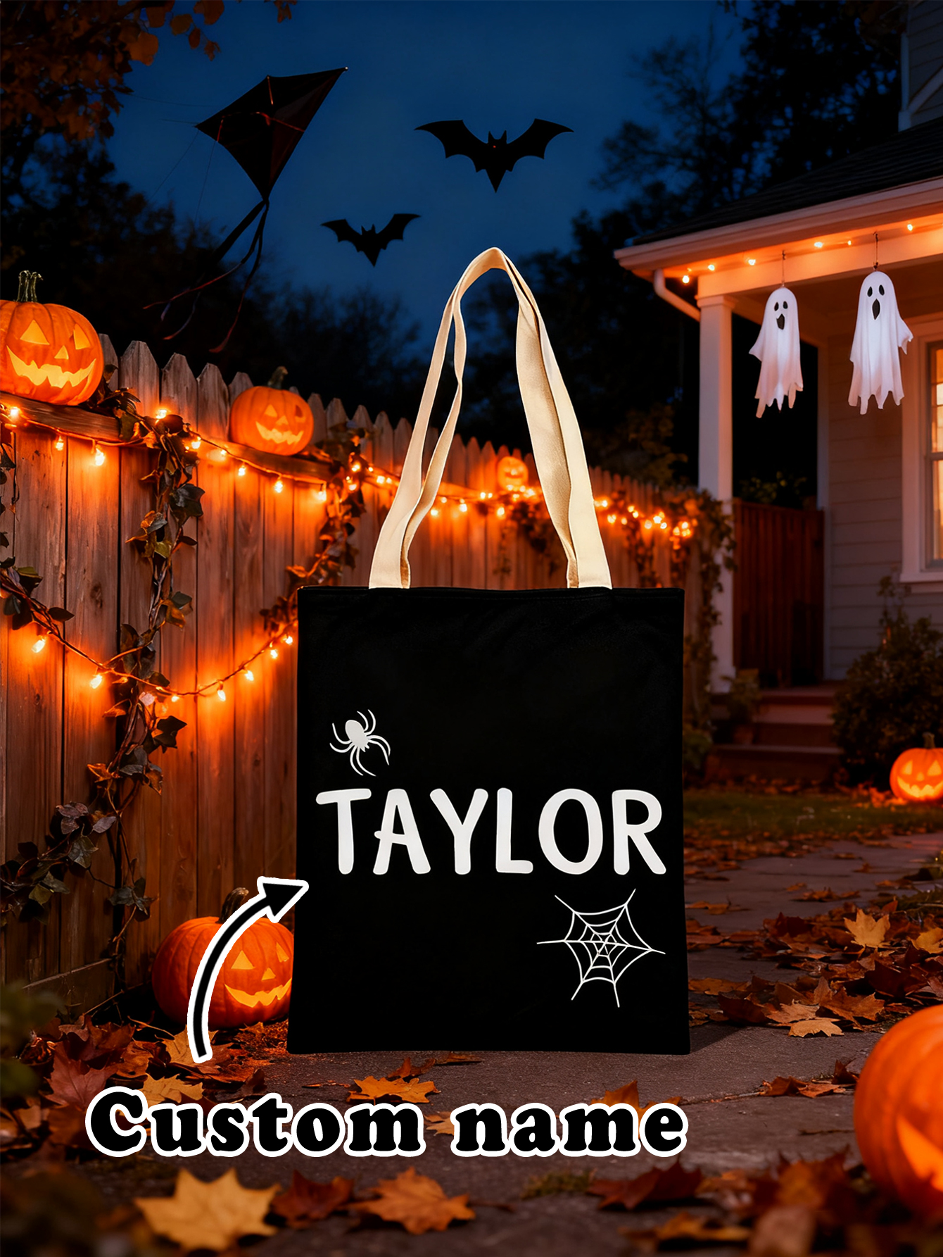 Personalized Halloween Black Tote Bag